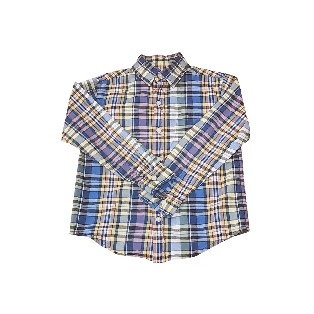Janie and Jack Cobalt Plaid Poplin 100% Cotton Button Down Shirt Kids‎ Size 5